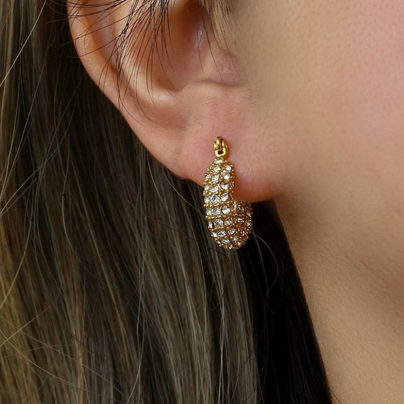 Small Zircon Huggie Hoop 18K Gold Plated Stainless Steel Earrings - Picture 4 of 9